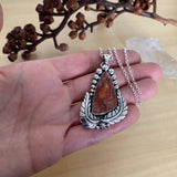 Ornate Agate Leaf and Bubble Necklace- Sterling Silver and Crazy Lace Agate- Chain Included