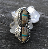 Large Two-Stone Turquoise and Sterling Leaf Ring- Royston Ribbon Turquoise and Sterling Silver- Finished to Size