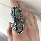 Large Two-Stone Turquoise and Sterling Leaf Ring- Royston Ribbon Turquoise and Sterling Silver- Finished to Size
