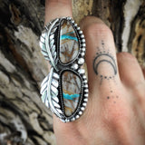 Large Two-Stone Turquoise and Sterling Leaf Ring- Royston Ribbon Turquoise and Sterling Silver- Finished to Size