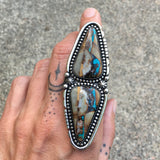 Huge 2 Stone Ribbon Turquoise Ring- Sterling Silver and Easter Blue Turquoise Statement Ring- Finished to Size or as Pendant