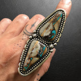 Huge 2 Stone Ribbon Turquoise Ring- Sterling Silver and Easter Blue Turquoise Statement Ring- Finished to Size or as Pendant