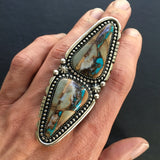 Huge 2 Stone Ribbon Turquoise Ring- Sterling Silver and Easter Blue Turquoise Statement Ring- Finished to Size or as Pendant