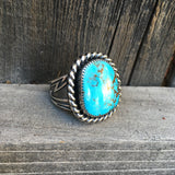 Large Chunky Turquoise Ring- Sterling Silver and Kingman Turquoise- Size 11