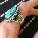 Large Chunky Turquoise Ring- Sterling Silver and Kingman Turquoise- Size 11