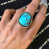 Large Chunky Turquoise Ring- Sterling Silver and Kingman Turquoise- Size 11