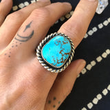 Large Chunky Turquoise Ring- Sterling Silver and Kingman Turquoise- Size 11