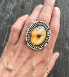 Large Montana Agate and Sterling Ring- Sterling Silver and Agate Statement Ring- Finished to Size