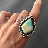Blue Opal Petrified Wood Ring or Pendant- Sterling Silver and Indonesian Opalized Petrified Wood- Finished to Size