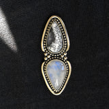 Huge Two-Stone Moonstone and Dendritic Opal Ring- Snow Queen Ring- Finished to Size