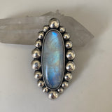 Huge Moonstone Bubble Ring- Sterling Silver and Rainbow Moonstone- Finished to Size or as a Pendant