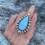 Huge Moonstone Bubble Ring- Sterling Silver and Rainbow Moonstone- Finished to Size or as a Pendant