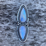 Huge Double Moonstone Ring- Sterling Silver and Rainbow Moonstone- Finished to Size or as a Pendant