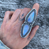 Huge Double Moonstone Ring- Sterling Silver and Rainbow Moonstone- Finished to Size or as a Pendant