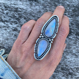 Huge Double Moonstone Ring- Sterling Silver and Rainbow Moonstone- Finished to Size or as a Pendant
