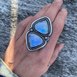 Huge Double Moonstone Ring- Sterling Silver and Rainbow Moonstone- Finished to Size or as a Pendant