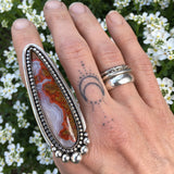 Large Moroccan Seam Agate Talon Ring- Sterling Silver Statement Ring- Finished to Size