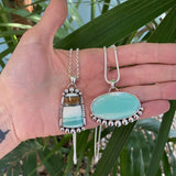 Endless Summer Statement Necklace- Sterling Silver and Blue Opal Petrified Wood- 20" Rolo Chain