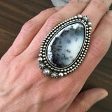 Large Celestial Dendritic Opal Statement Ring- Sterling Silver and Dendritic Opal - Finished to Size