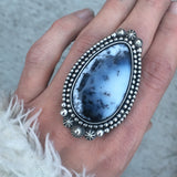 Large Celestial Dendritic Opal Statement Ring- Sterling Silver and Dendritic Opal - Finished to Size