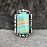Square Blue Opal Petrified Wood Ring or Pendant- Sterling Silver and Indonesian Opalized Petrified Wood- Finished to Size