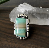 Square Blue Opal Petrified Wood Ring or Pendant- Sterling Silver and Indonesian Opalized Petrified Wood- Finished to Size