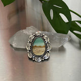 Ornate Endless Summer Overlay Ring or Pendant- Sterling Silver and Blue Opal Petrified Wood- Finished to Size