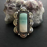 Hand Stamped Blue Opal Petrified Wood Overlay Ring or Pendant- Sterling Silver and Indonesian Opalized Wood- Finished to Size