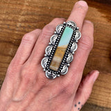 Blue Opal Petrified Wood Overlay Ring or Pendant- Sterling Silver and Indonesian Opalized Petrified Wood- Finished to Size
