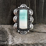 Hand Stamped Blue Opal Petrified Wood Overlay Ring or Pendant- Sterling Silver and Indonesian Opalized Wood- Finished to Size