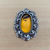 Amber Crescent Moon Overlay Ring- Sterling Silver and Mayan Amber - Finished to Size