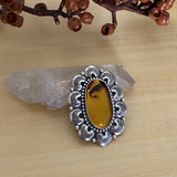 Amber Crescent Moon Overlay Ring- Sterling Silver and Mayan Amber - Finished to Size