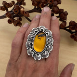 Amber Crescent Moon Overlay Ring- Sterling Silver and Mayan Amber - Finished to Size