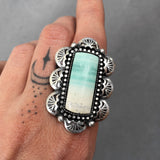 Hand Stamped Blue Opal Petrified Wood Overlay Ring or Pendant- Sterling Silver and Indonesian Opalized Wood- Finished to Size