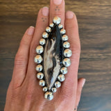 Huge Petrified Palm Root Bubble Ring- Sterling Silver and Indonesian Palm Root- Finished to Size