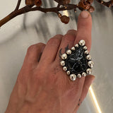 Large Petrified Palm Root Bubble Ring or Pendant- Sterling Silver- Finished to Size