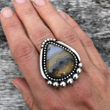 Prudent Man Agate Teardrop Ring or Pendant- Sterling Silver and Idaho Agate- Finished to Size