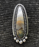 Large Prudent Man Agate Talon Ring- Sterling Silver and Agate Statement Ring- Finished to Size