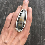 Large Prudent Man Agate Talon Ring- Sterling Silver and Agate Statement Ring- Finished to Size