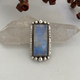 Large Rectangular Moonstone Statement Ring or Pendant- Sterling Silver and Rainbow Moonstone- Finished to Size