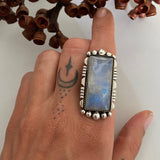 Large Rectangular Moonstone Statement Ring or Pendant- Sterling Silver and Rainbow Moonstone- Finished to Size