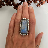 Large Rectangular Moonstone Statement Ring or Pendant- Sterling Silver and Rainbow Moonstone- Finished to Size
