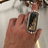 Large Rectangular Petrified Palm Root Statement Ring or Pendant- Sterling Silver- Finished to Size