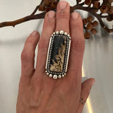 Large Rectangular Petrified Palm Root Statement Ring or Pendant- Sterling Silver- Finished to Size