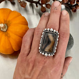 Large Rectangular Montana Agate Statement Ring or Pendant- Sterling Silver- Finished to Size