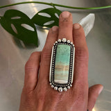 Huge Rectangle Endless Summer Ring or Pendant- Sterling Silver and Blue Opal Petrified Wood- Finished to Size