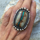Large Royston Ribbon Turquoise Ring- Sterling Silver and Royston Turquoise Statement Ring- Finished to Size or as Pendant