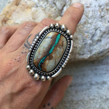 Large Royston Ribbon Turquoise Ring- Sterling Silver and Royston Turquoise Statement Ring- Finished to Size or as Pendant