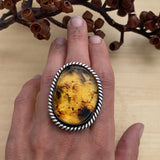 Large Amber Statement Ring- Sterling Silver and Mayan Amber - Finished to Size