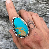 Large Royston Turquoise Lasso Ring- Sterling Silver and Turquoise- Finished to Size or as a Pendant